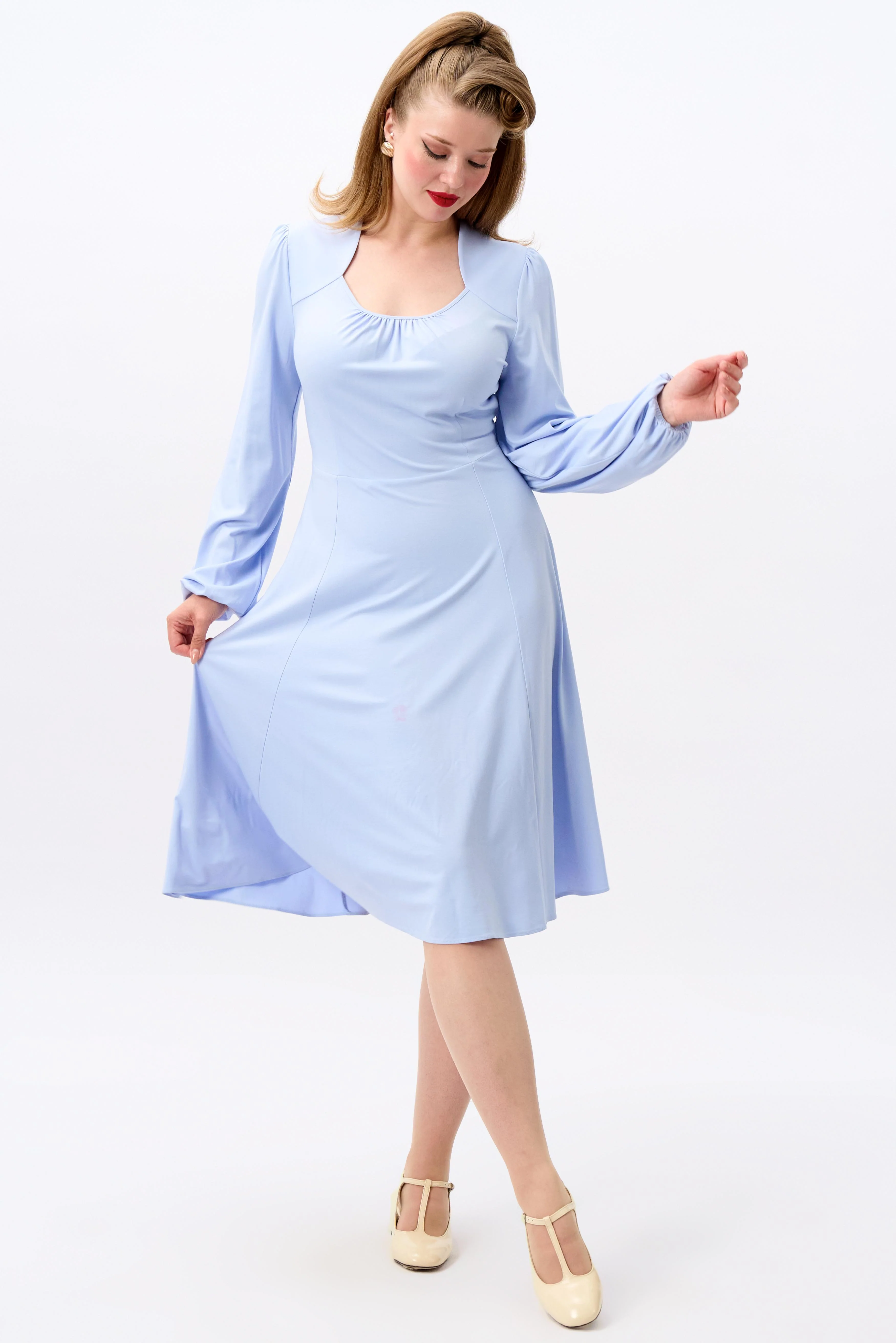 Leslie Blue Balloon Sleeve Jersey Dress - Image 5