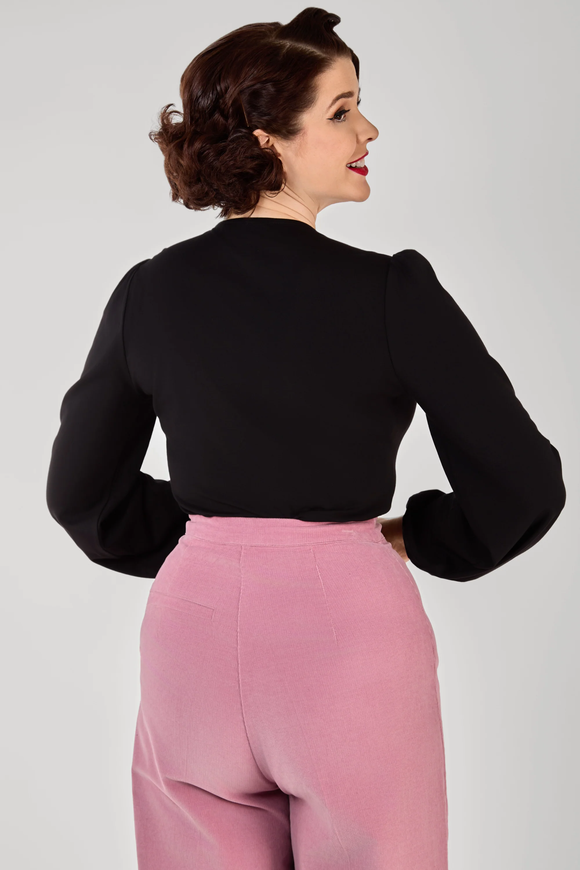 Leslie Black Balloon Sleeve Jersey Top - Image 5