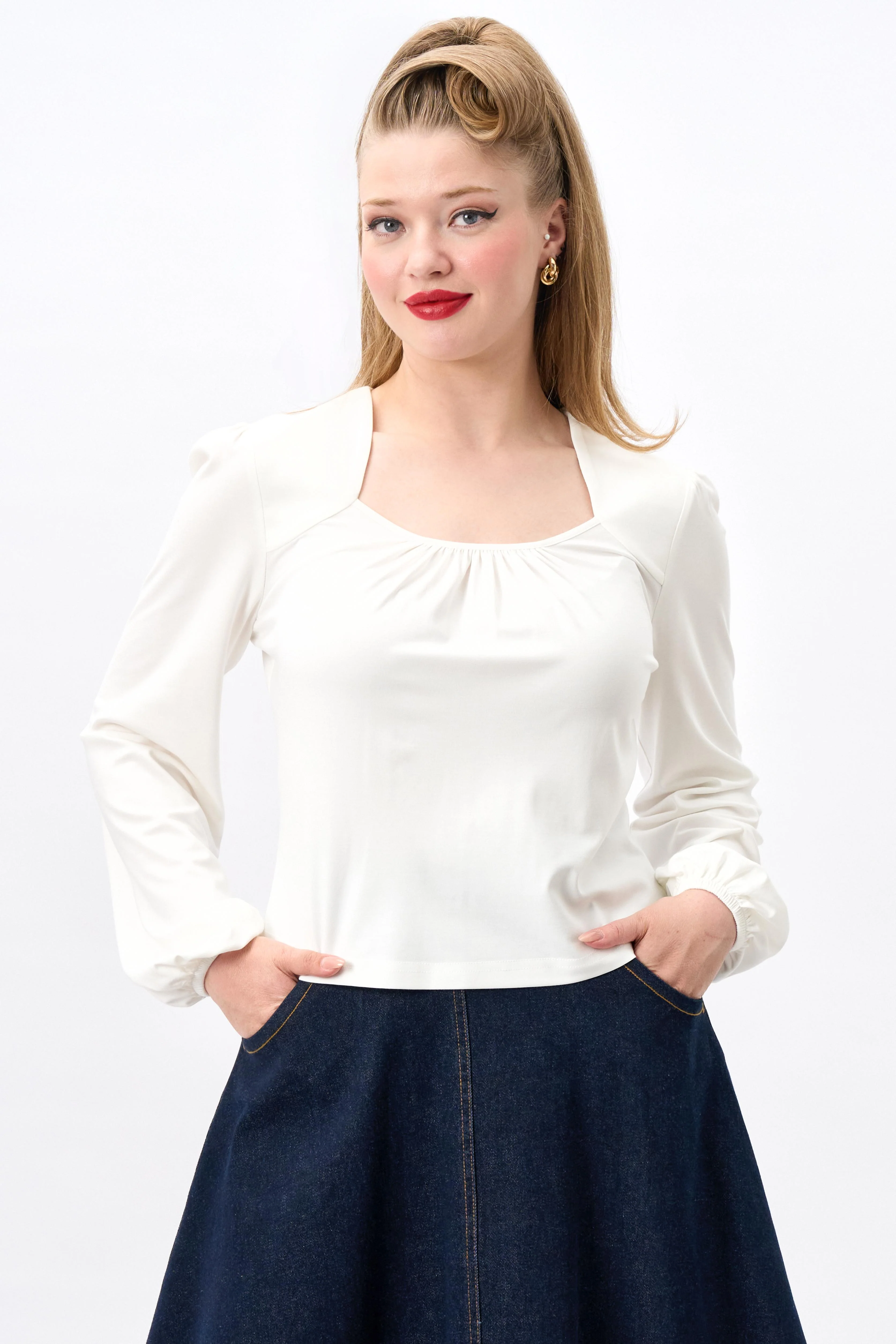 Leslie White Balloon Sleeve Jersey Top - Image 4
