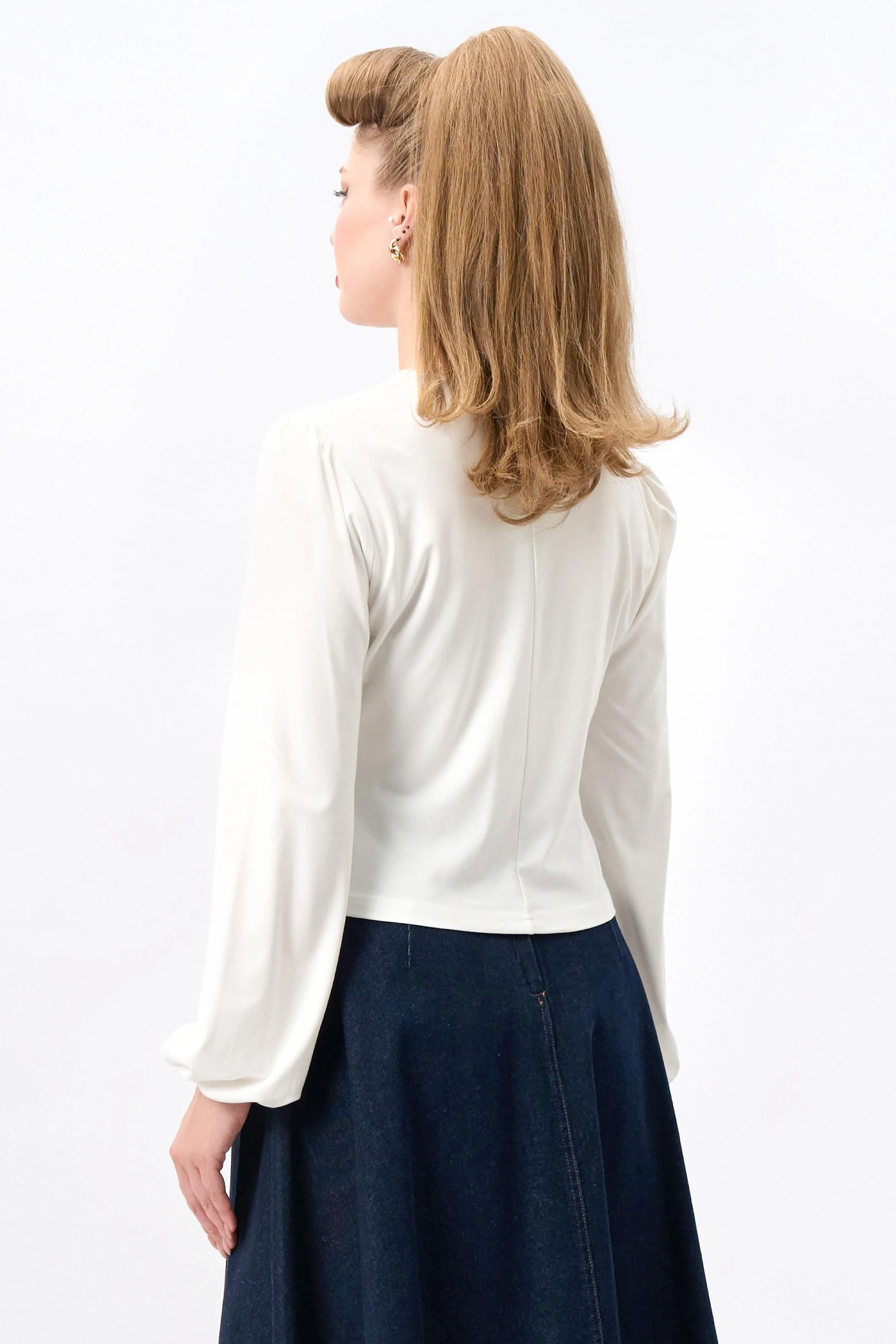 Leslie White Balloon Sleeve Jersey Top - Image 5